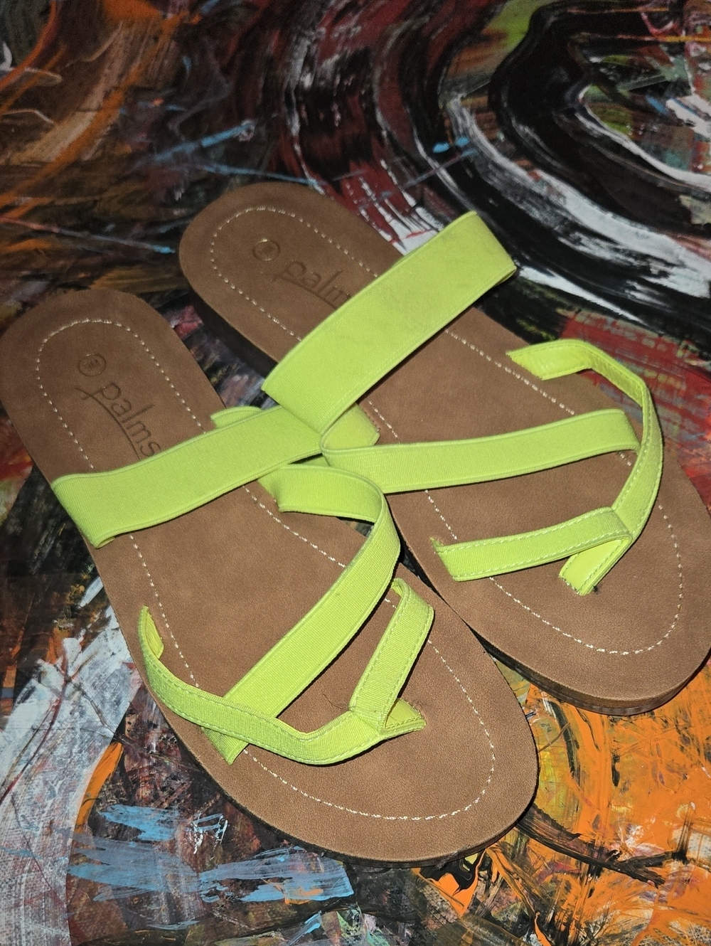 Palms Neon Lime Strappy Women's Slide Sandals